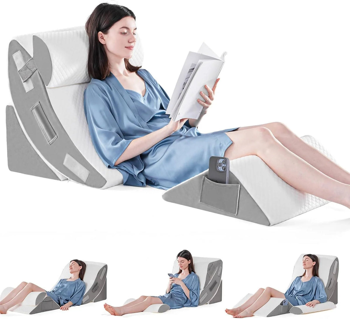 Bed Wedge Pillow Set | Memory Foam & Adjustable Multi-Position | Set of 4