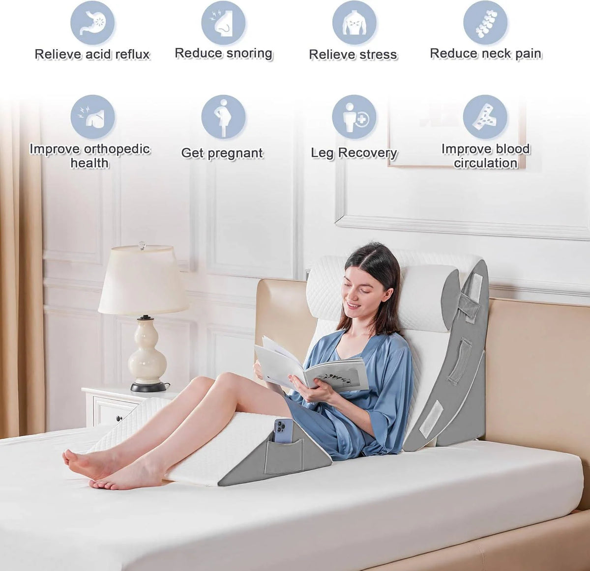 Bed Wedge Pillow Set | Memory Foam & Adjustable Multi-Position | Set of 4