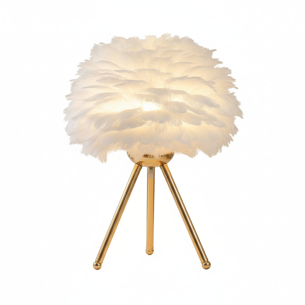 Bedside Lamp | Feather Shade & Metal Base