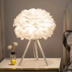 Bedside Lamp | Feather Shade & Metal Base