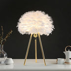 Bedside Lamp | Feather Shade & Metal Base
