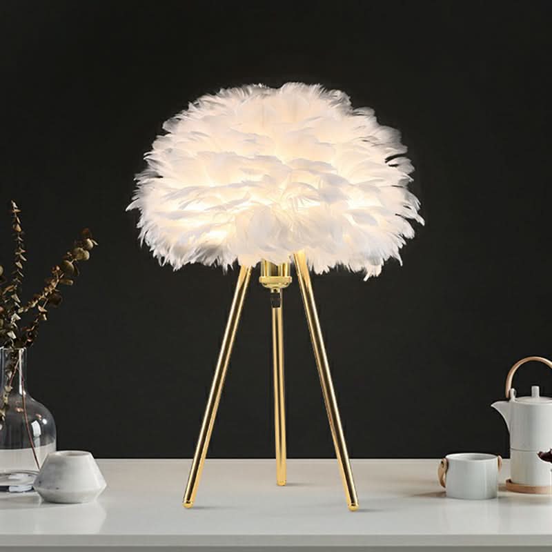 Bedside Lamp | Feather Shade & Metal Base