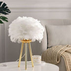 Bedside Lamp | Feather Shade & Metal Base
