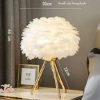 Bedside Lamp | Feather Shade & Metal Base
