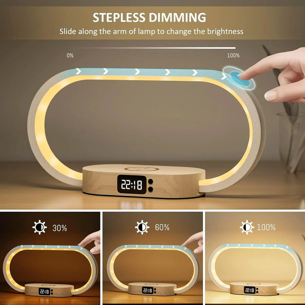 Bedside Lamp | Touch Dimmable LED & 10W Wireless Charging