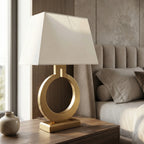 Bedside Table Lamp | Sculptural Ring Base & Fabric Shade | 56 cm Height
