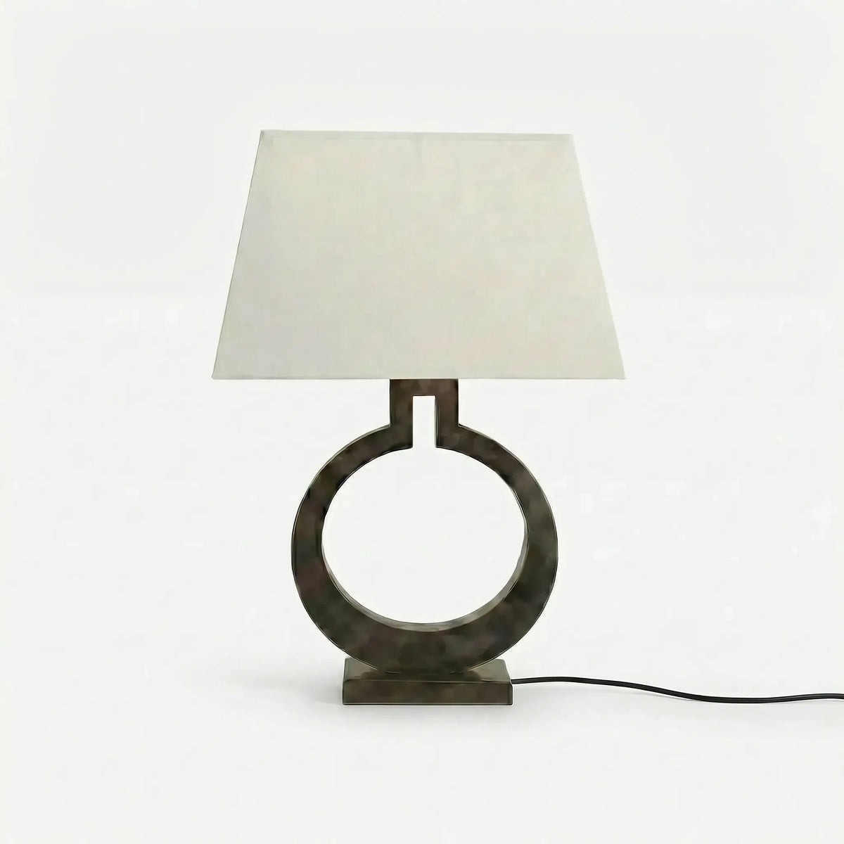 Bedside Table Lamp | Sculptural Ring Base & Fabric Shade | 56 cm Height