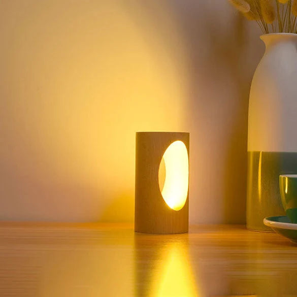 Bedside Table Lamp | Solid Wood & USB-Powered Integrated LED | 5.1 In Height