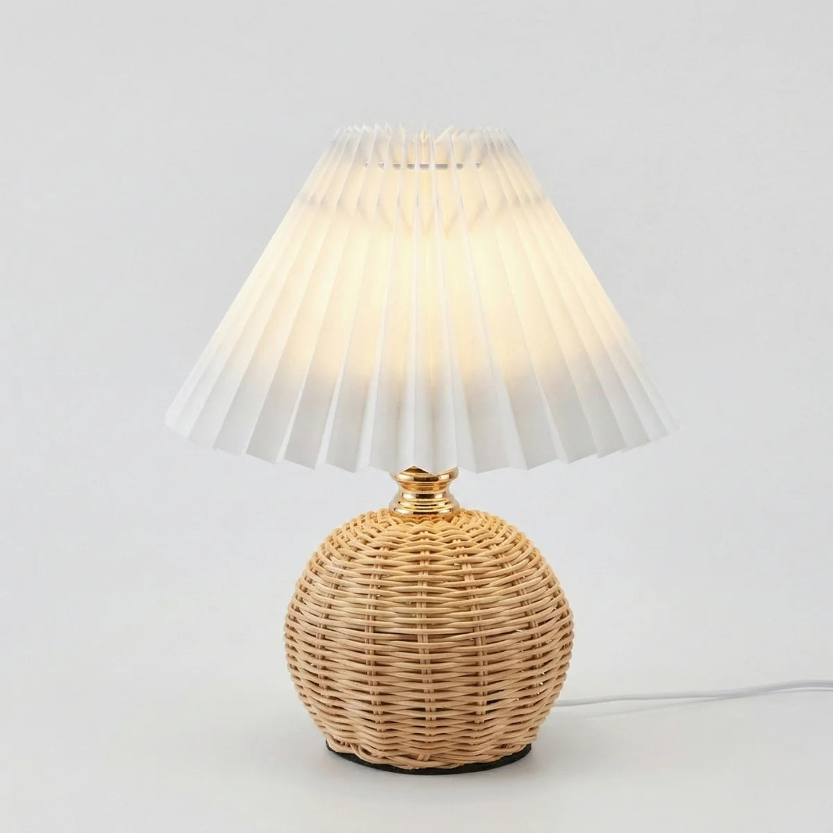 Bedside Table Lamp | Woven Rattan & Pleated Shade