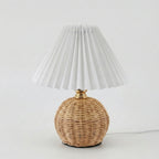 Bedside Table Lamp | Woven Rattan & Pleated Shade