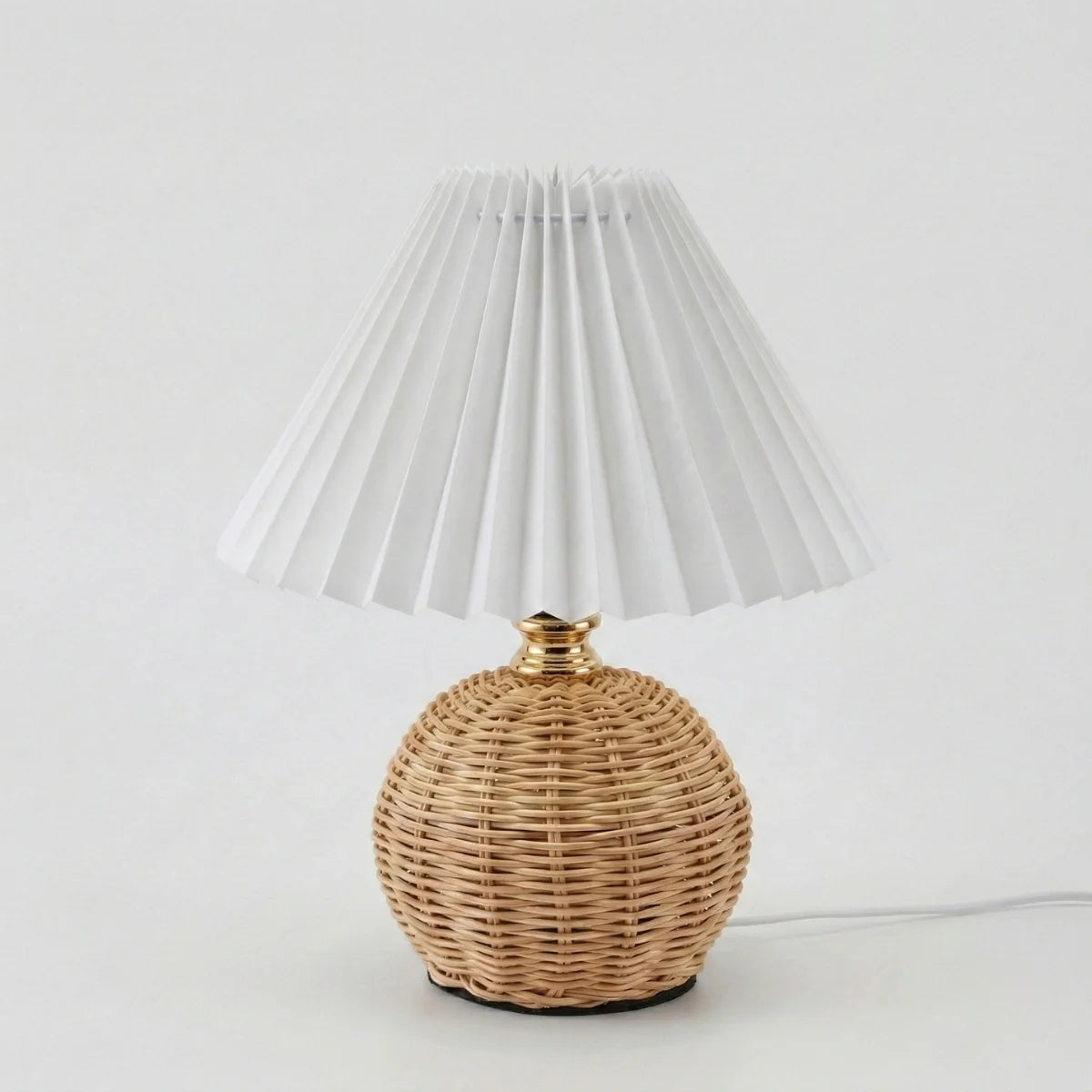 Bedside Table Lamp | Woven Rattan & Pleated Shade