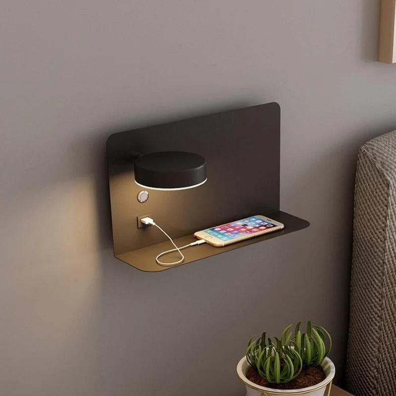 Bedside Wall Light | Integrated USB & Shelf | Three Colour Temperatures