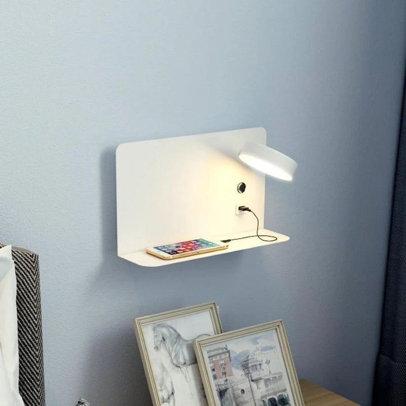 Bedside Wall Light | Integrated USB & Shelf | Three Colour Temperatures