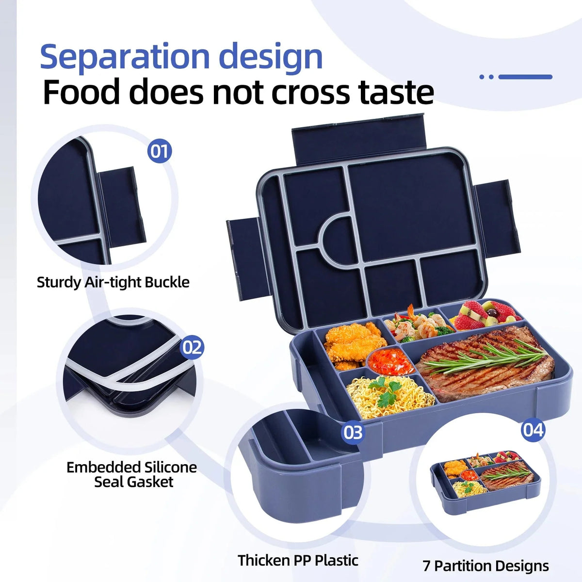 Bento Lunch Box | Leak-Proof & Microwave-Safe | 7 Compartments
