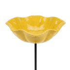 Bird Bath | Flower-Shaped Glazed Ceramic & Metal Stake