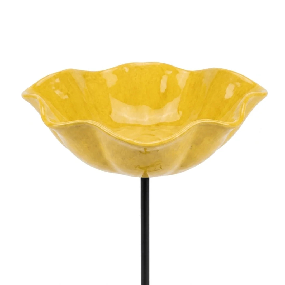 Bird Bath | Flower-Shaped Glazed Ceramic & Metal Stake