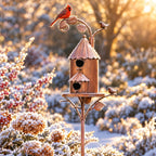 Bird House With Garden Stake | Distressed Cast Iron Weather-Resistant