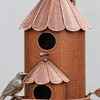 Bird House With Garden Stake | Distressed Cast Iron Weather-Resistant