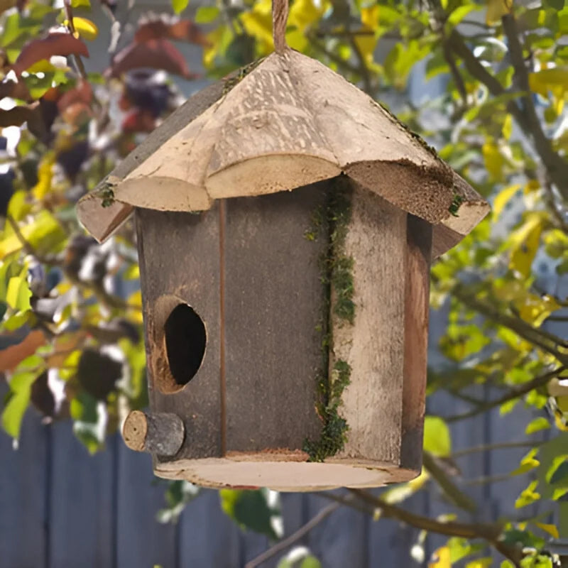 Birdhouse | Wooden Hut-Shaped With Hanging Cord