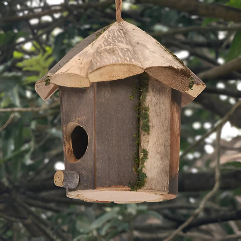 Birdhouse | Wooden Hut-Shaped With Hanging Cord