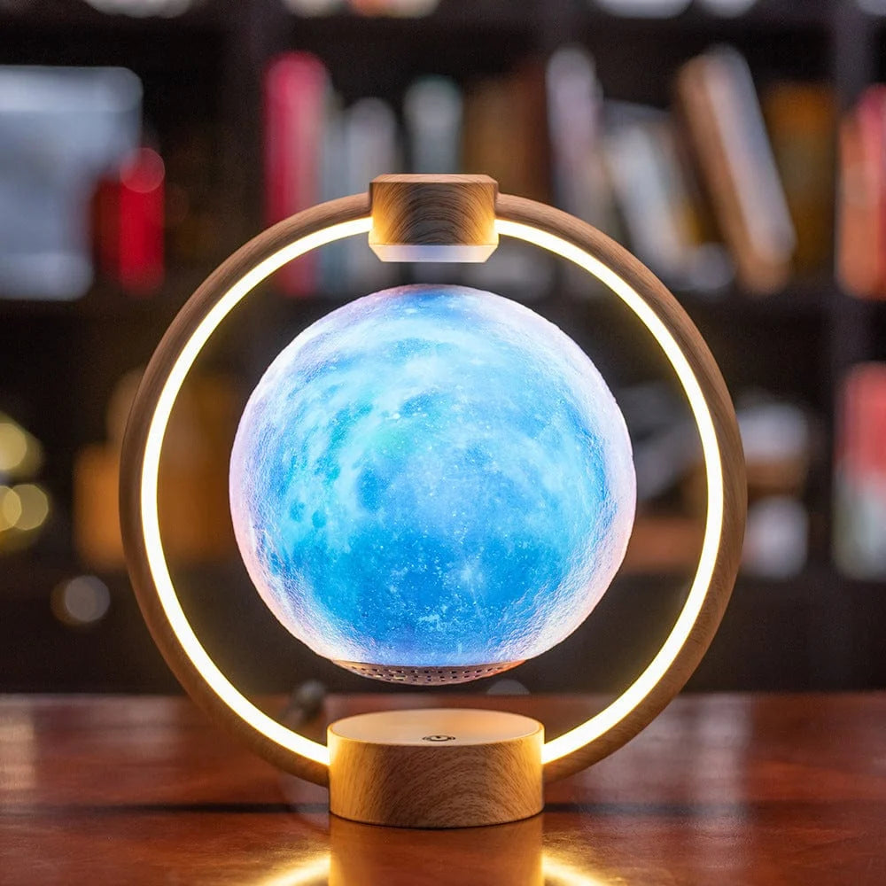 Bluetooth Speaker | Floating LED Moon Lamp & 6D Surround | With Wooden Base