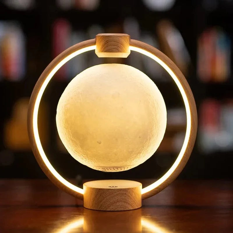 Bluetooth Speaker | Floating LED Moon Lamp & 6D Surround | With Wooden Base
