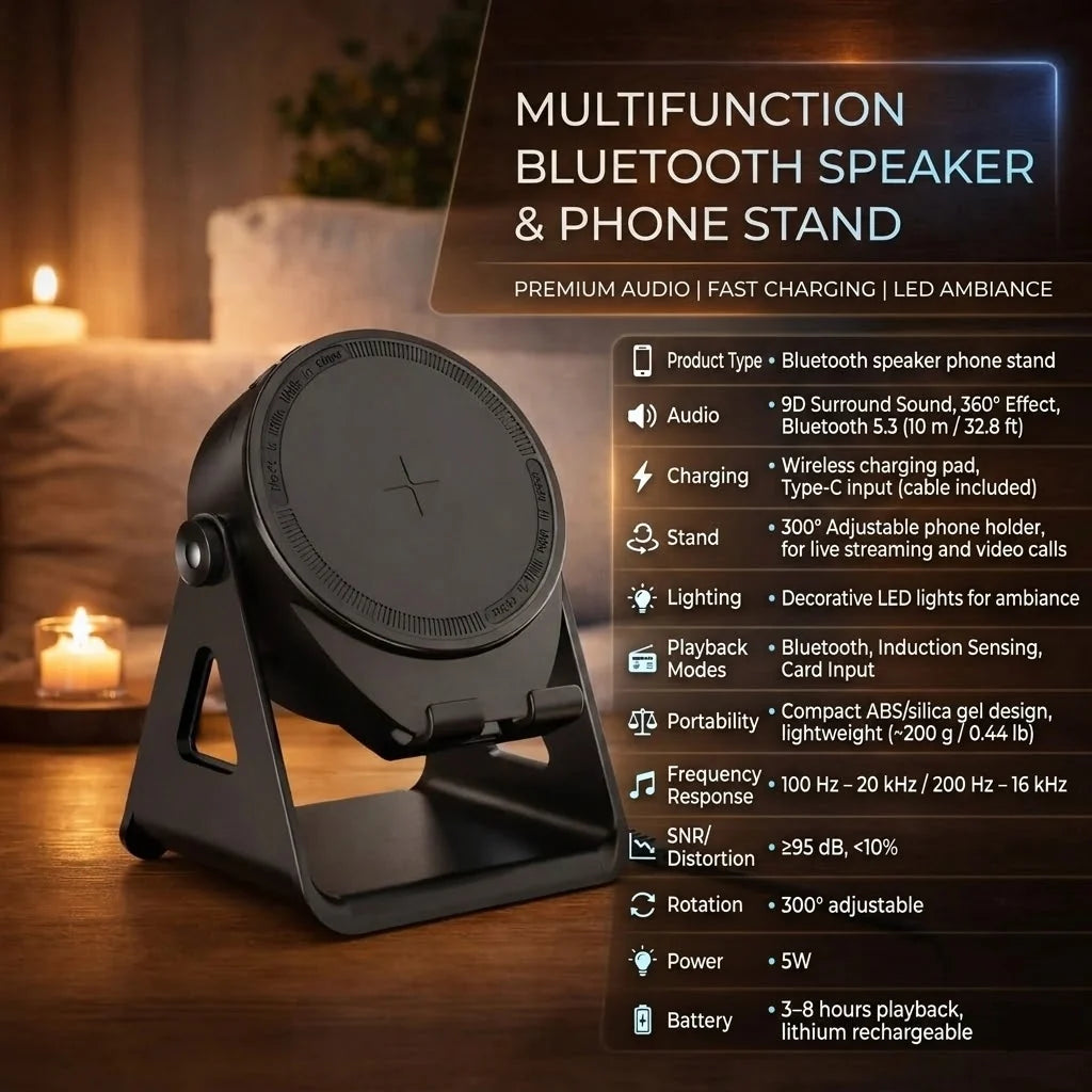 Bluetooth Speaker Phone Stand | Wireless Charger & Adjustable Angle