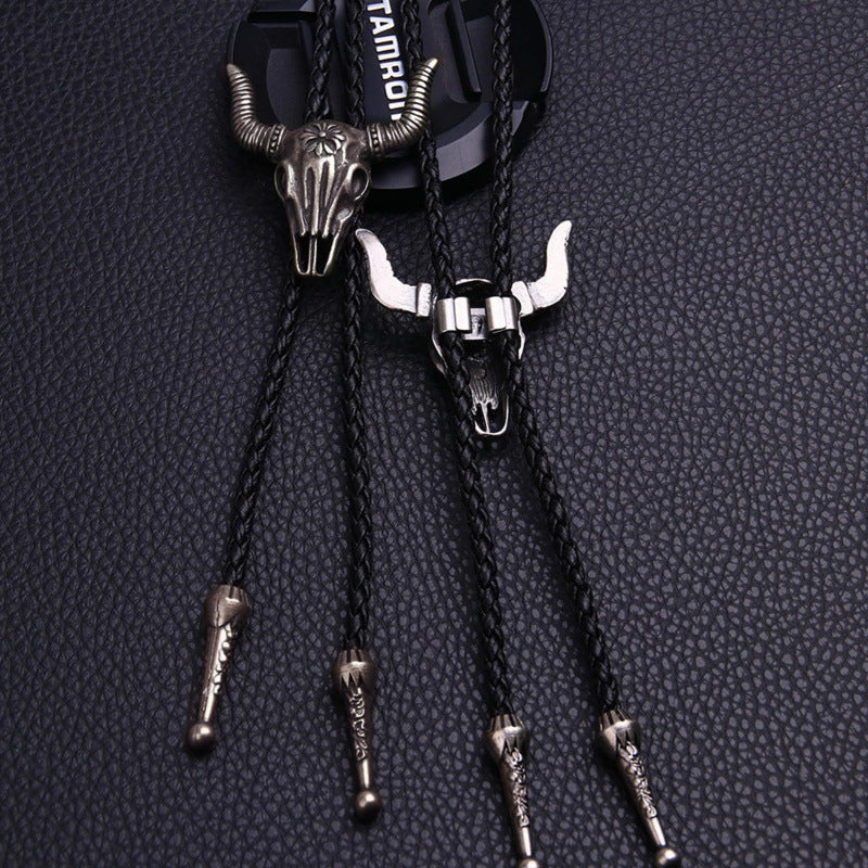 Bolo Tie | Silver-Tone Floral Slide & Adjustable Leather Cord
