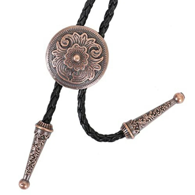 Bolo Tie | Silver-Tone Floral Slide & Adjustable Leather Cord