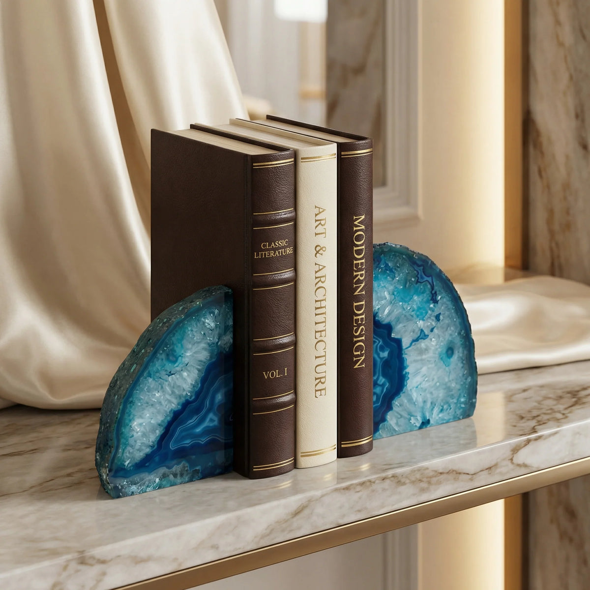 Bookend Set | Natural Blue Agate & Unique Patterns