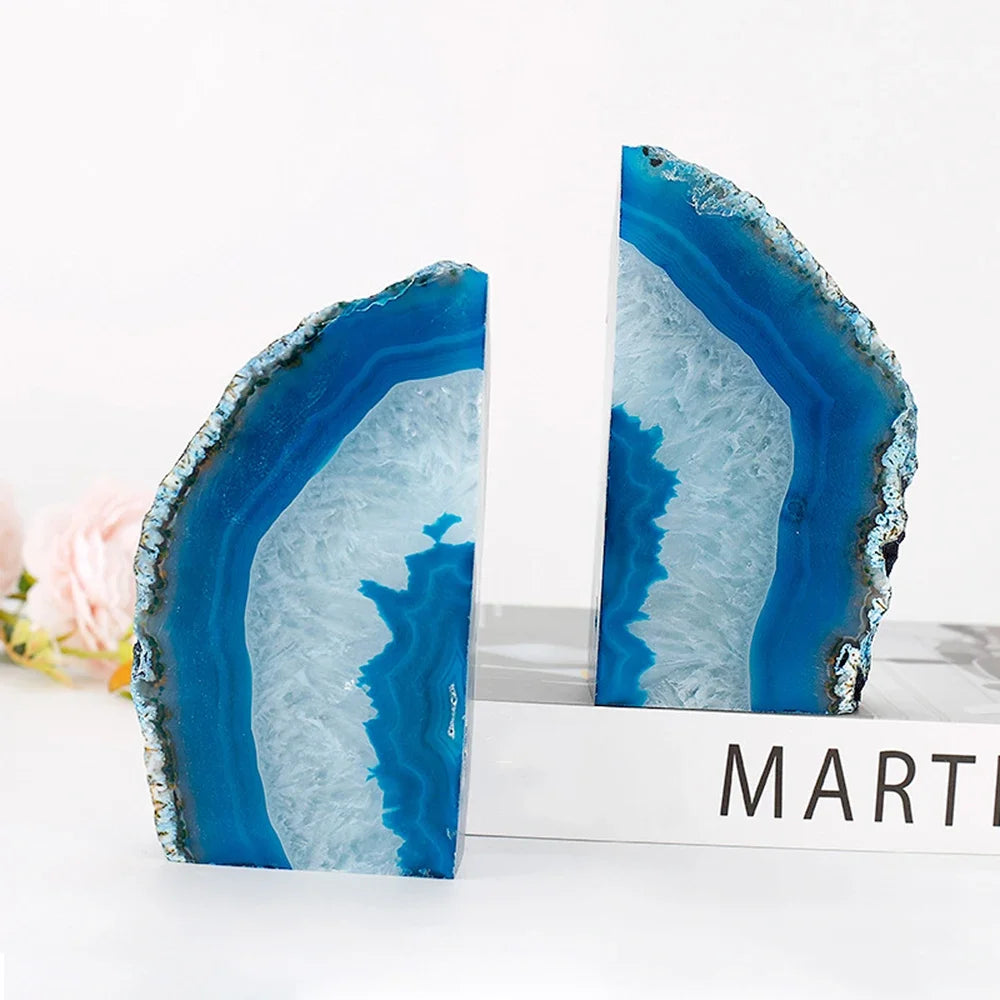 Bookend Set | Natural Blue Agate & Unique Patterns