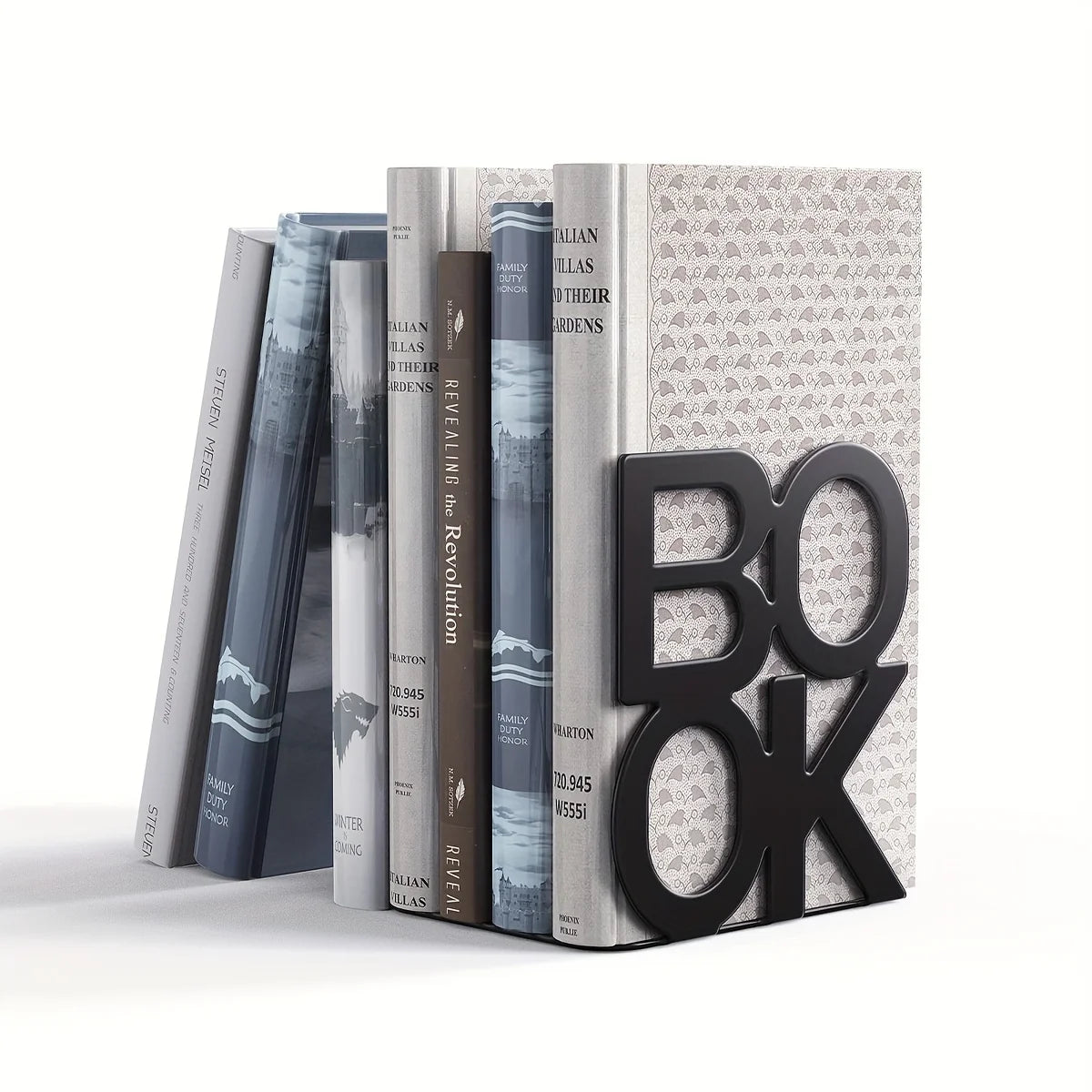 Bookends | Lacquered Iron & L-Shaped 'BOOK' Design | Set of 2