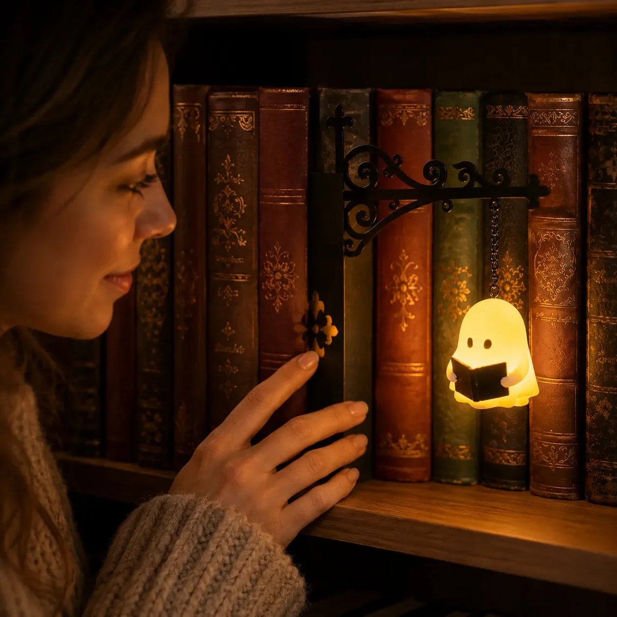 Bookshelf Lantern | Tool-Free Clip Mount & Warm Amber LED | Battery-Powered