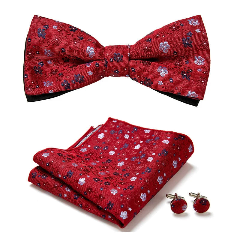 Bow Tie Set | Floral Print & Hand-Sewn Polyester | 3-Piece