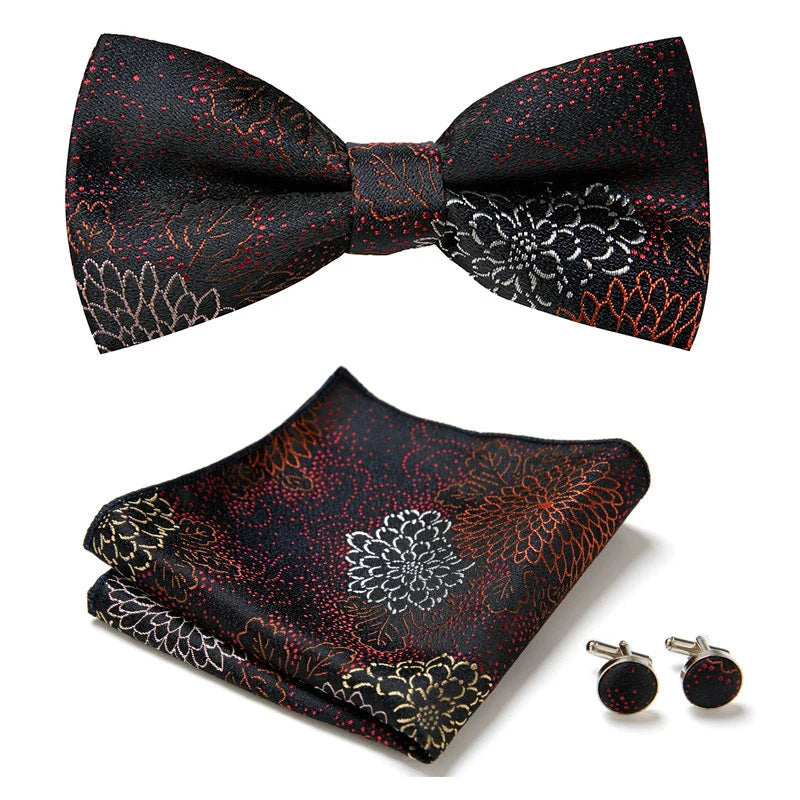 Bow Tie Set | Floral Print & Hand-Sewn Polyester | 3-Piece