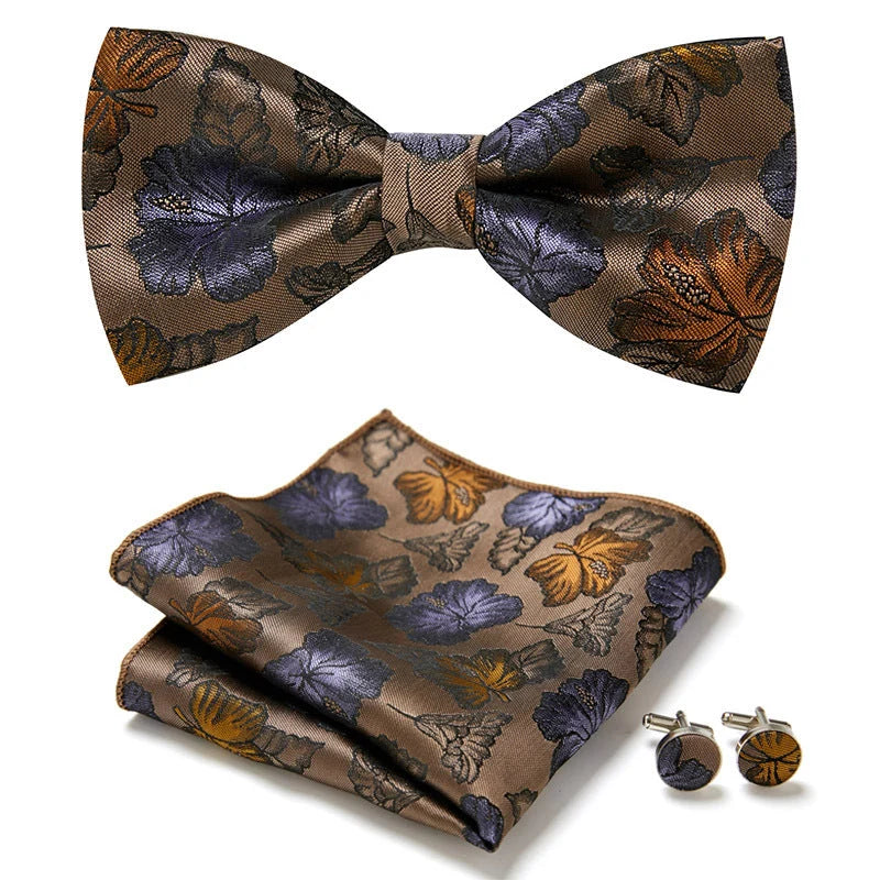 Bow Tie Set | Floral Print & Hand-Sewn Polyester | 3-Piece