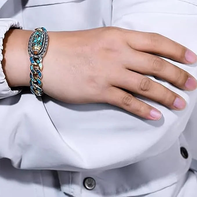 Bracelet | Dzi Bead & Natural Turquoise Engraved Mantra