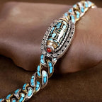 Bracelet | Dzi Bead & Natural Turquoise Engraved Mantra