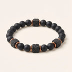 Bracelet | Matte Black Onyx & Cube Lava Stone | Adjustable Fit
