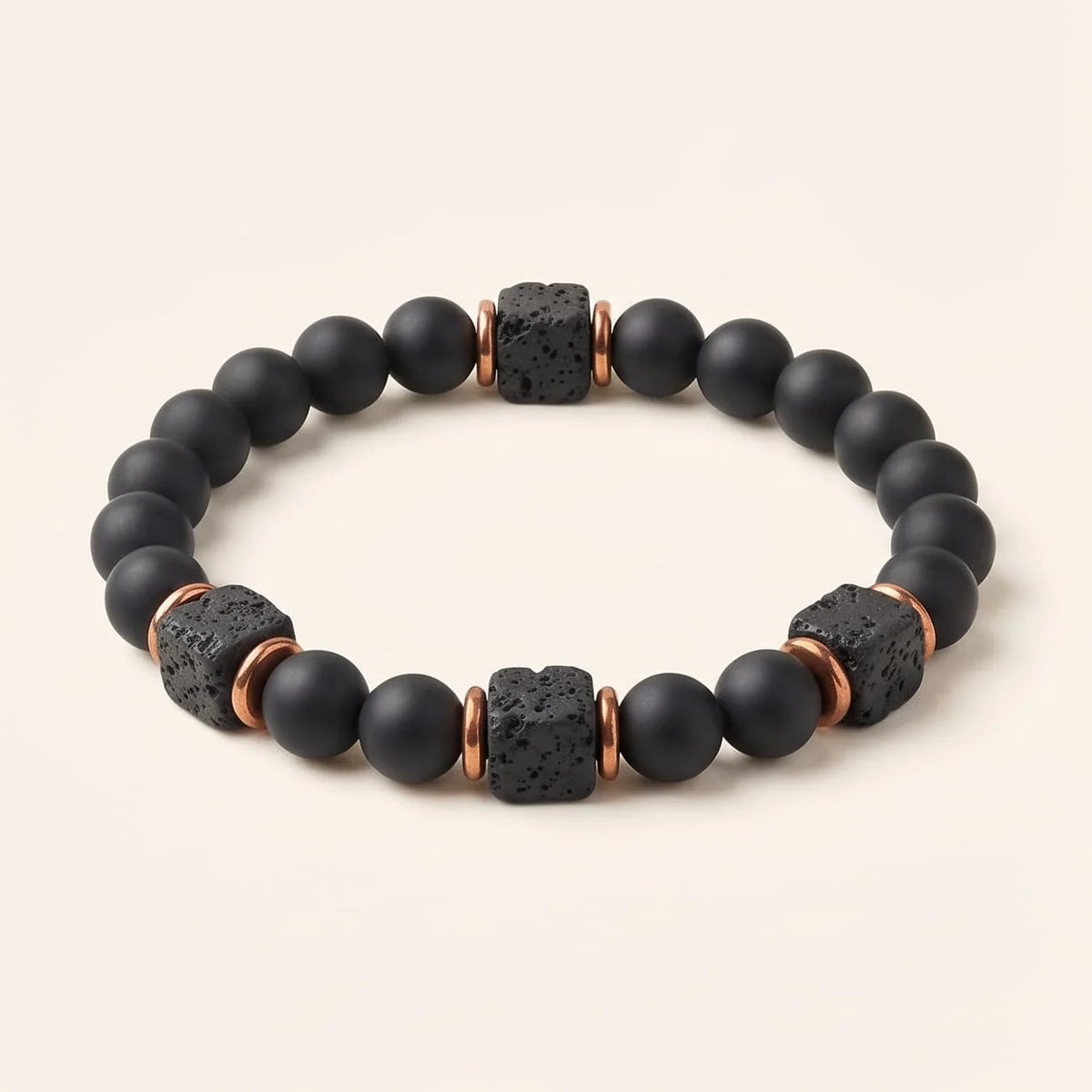 Bracelet | Matte Black Onyx & Cube Lava Stone | Adjustable Fit