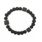 Bracelet | Matte Black Onyx & Cube Lava Stone | Adjustable Fit