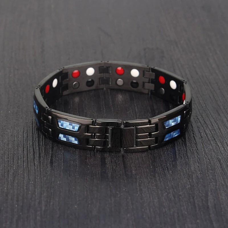 Bracelet | Titanium Magnetic With Blue Gem | Adjustable 21 cm