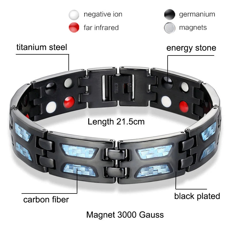 Bracelet | Titanium Magnetic With Blue Gem | Adjustable 21 cm