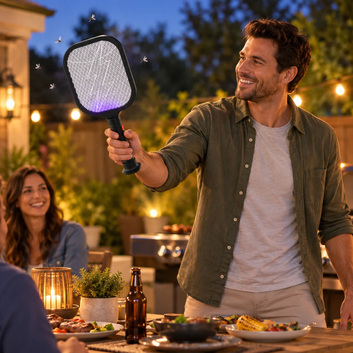 Bug Zapper Racket | 3800V UV Light & Stand