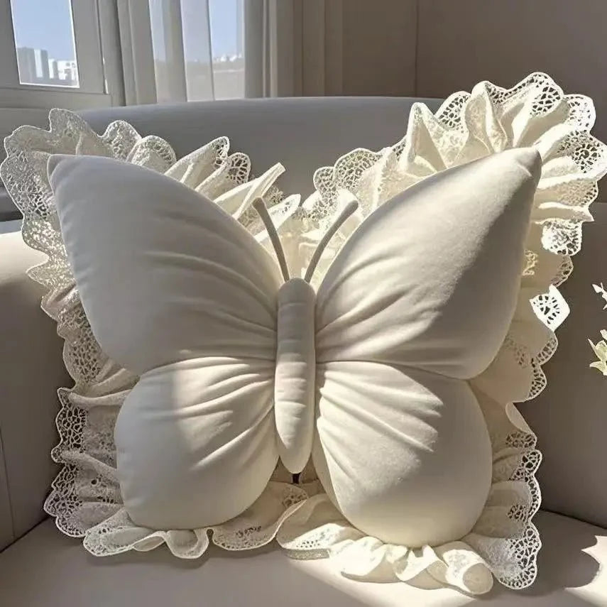 Butterfly Cushion | Plush Sculptural Design & Lace Trim | 40 cm