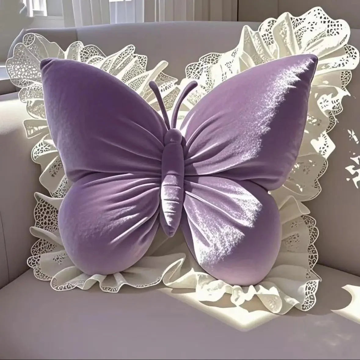 Butterfly Cushion | Plush Sculptural Design & Lace Trim | 40 cm
