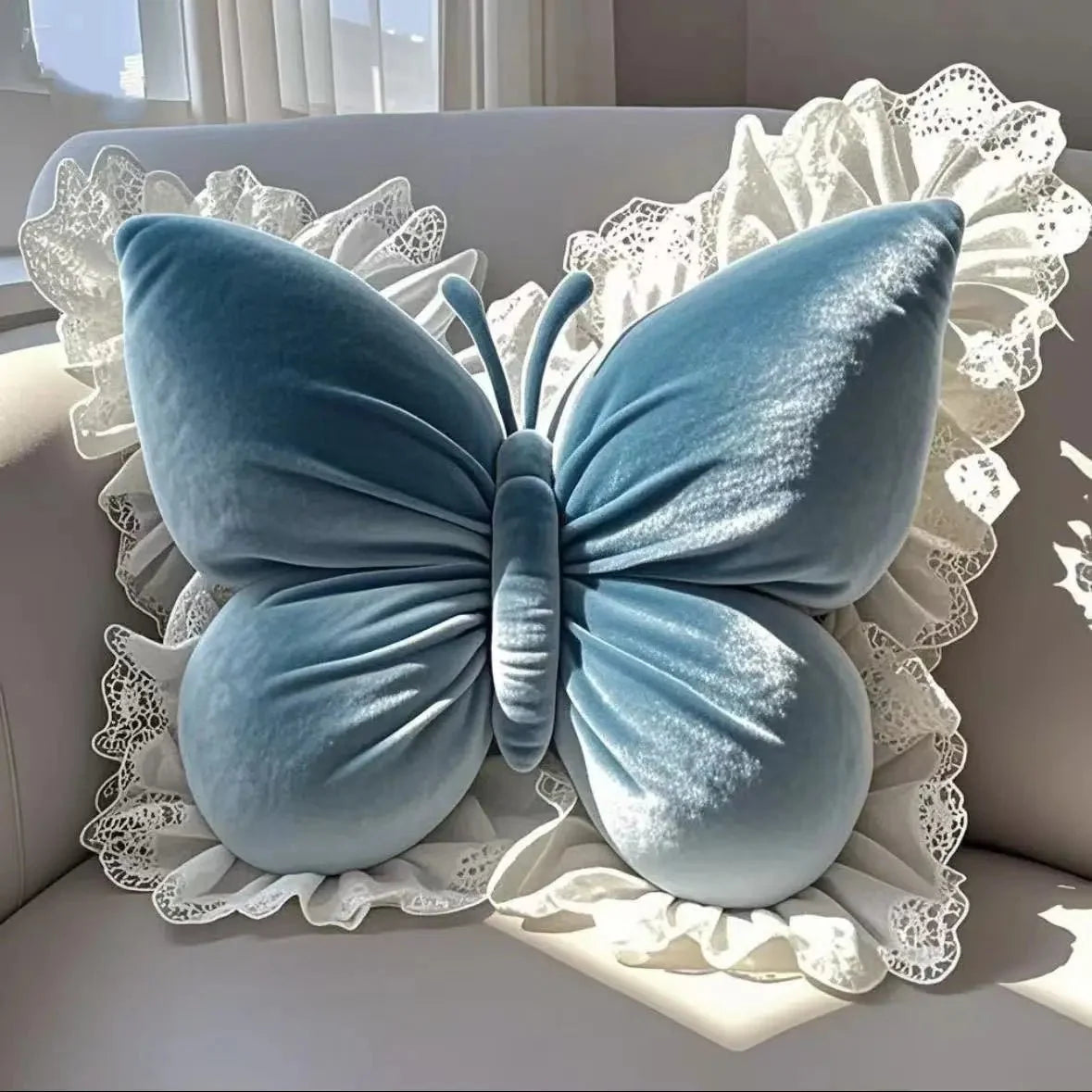 Butterfly Cushion | Plush Sculptural Design & Lace Trim | 40 cm