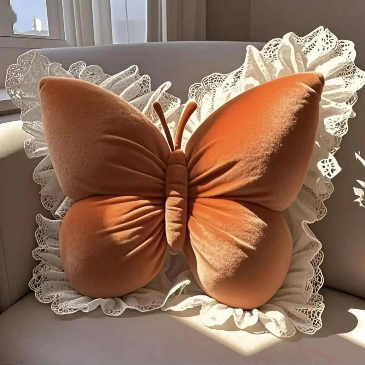 Butterfly Cushion | Plush Sculptural Design & Lace Trim | 40 cm