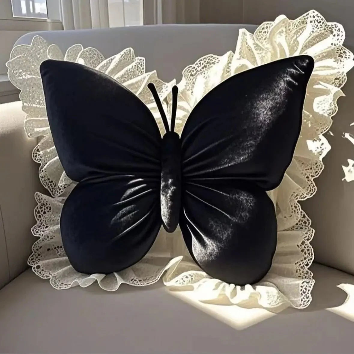 Butterfly Cushion | Plush Sculptural Design & Lace Trim | 40 cm