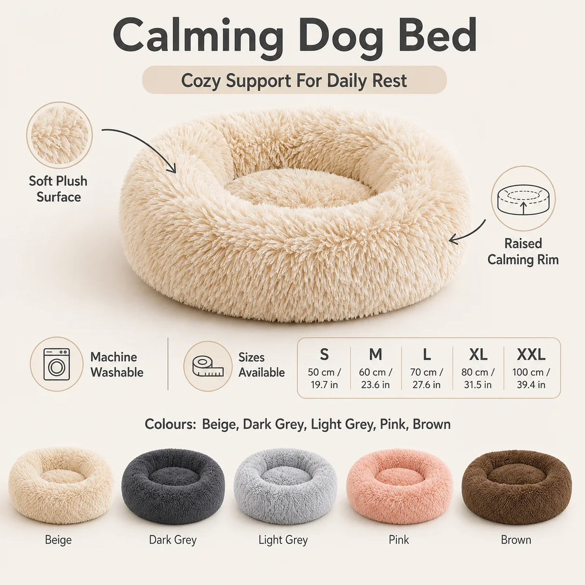 Calming Dog Bed | Plush & Machine-Washable | S–2XL